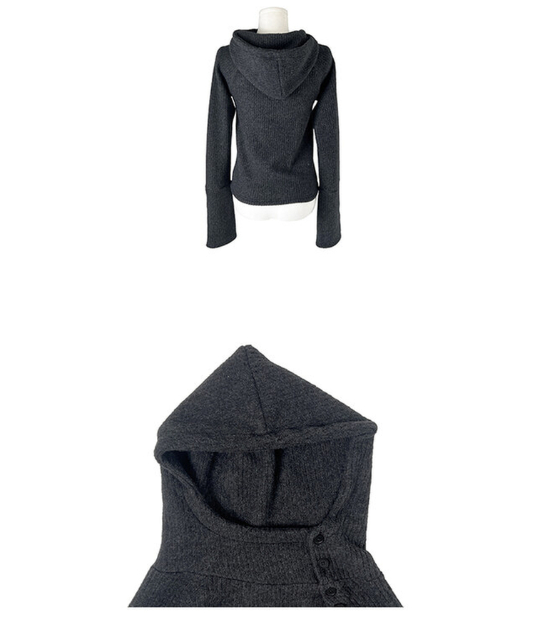 람보 기모 하이넥 골지 버튼 후드 니트