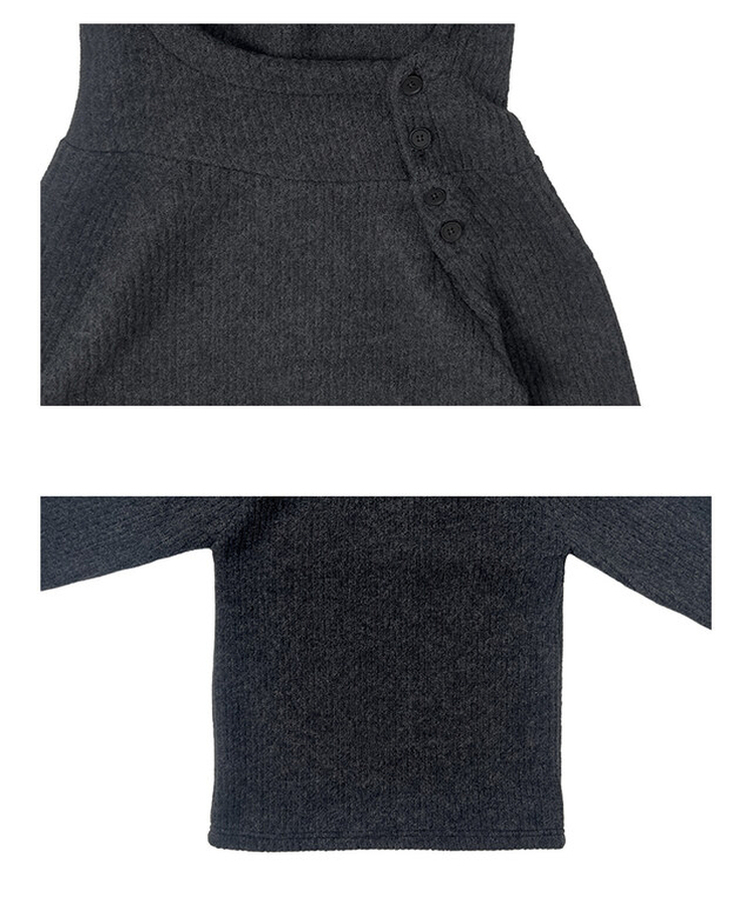 ハイネックリブボタンフードニット