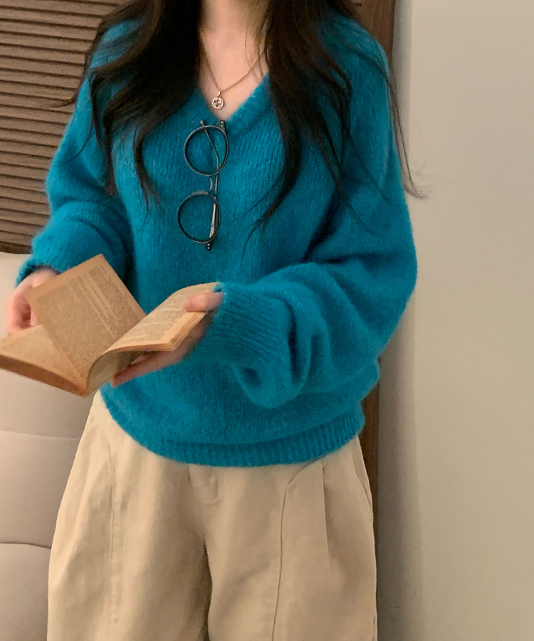 스웰 모헤어 브이넥 루즈핏 긴팔니트