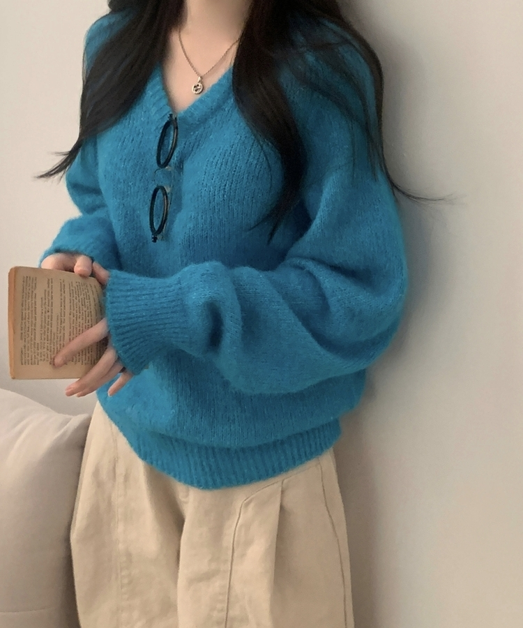 스웰 모헤어 브이넥 루즈핏 긴팔니트