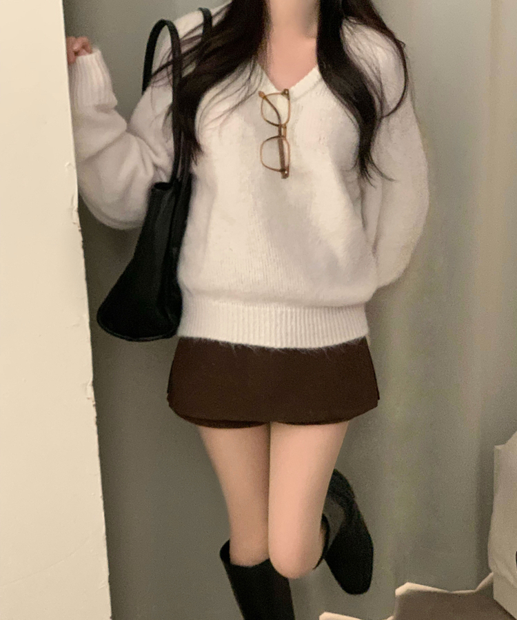 스웰 모헤어 브이넥 루즈핏 긴팔니트
