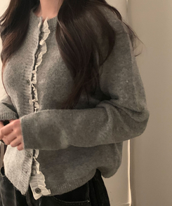 클링 레이스 여리핏 니트 가디건 그레이