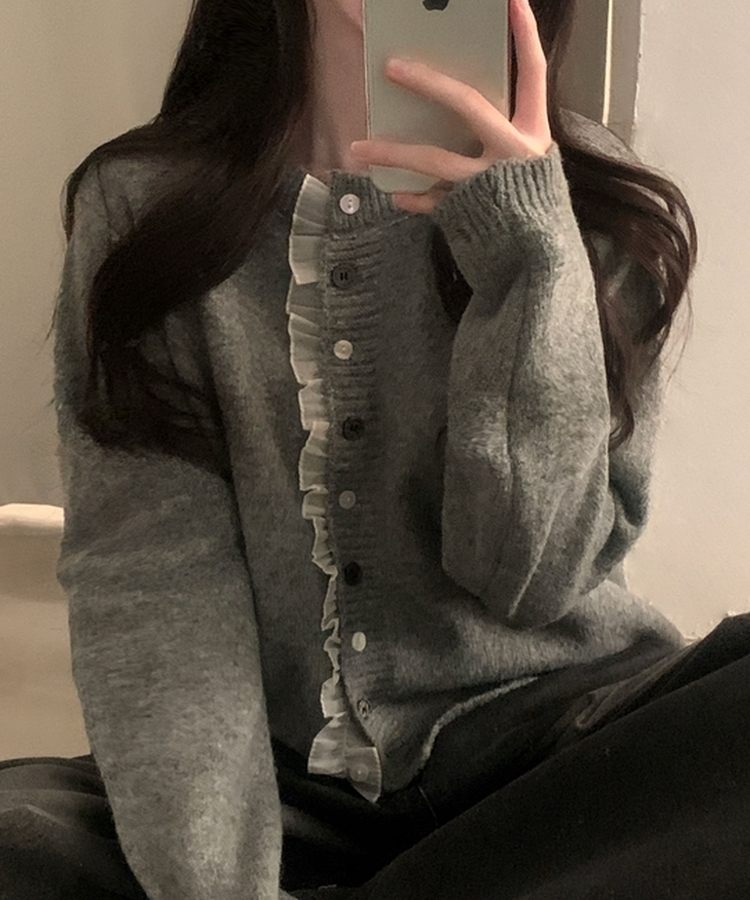 클링 레이스 여리핏 니트 가디건 그레이