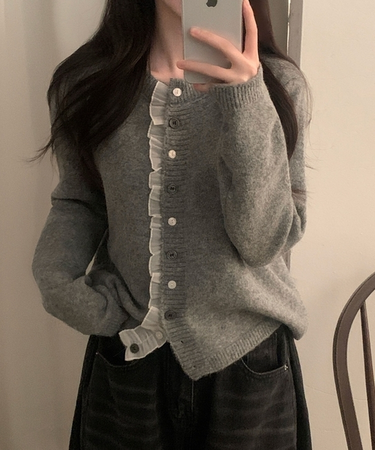 클링 레이스 여리핏 니트 가디건 그레이