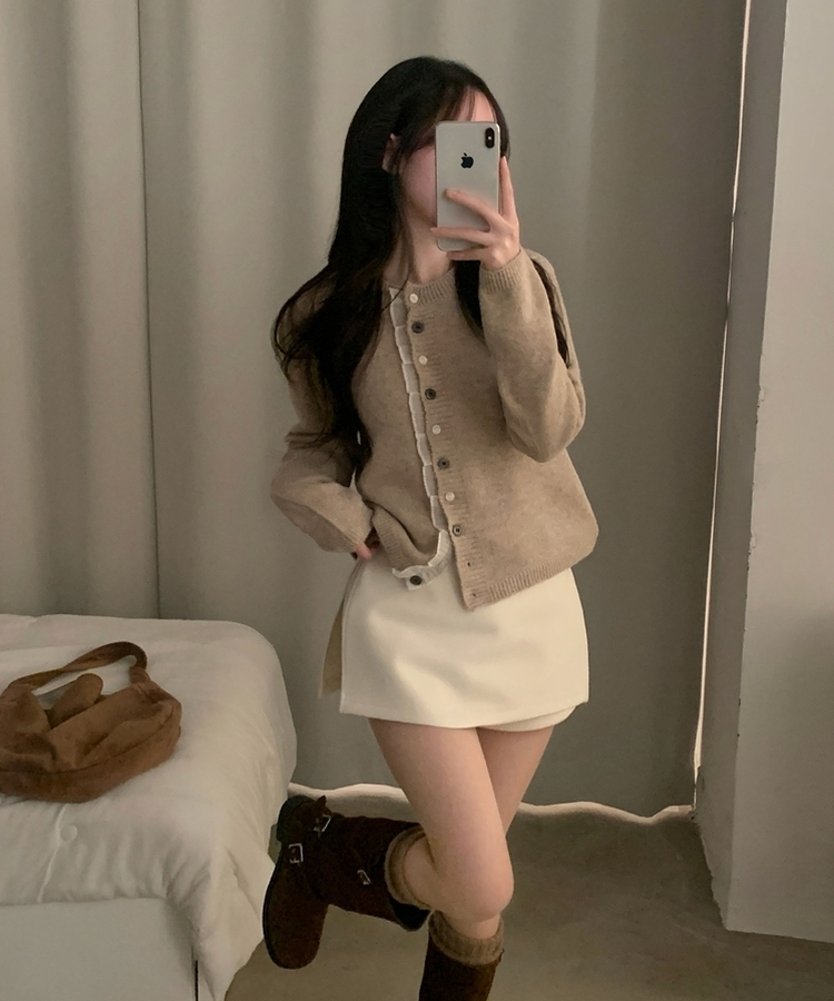 클링 레이스 여리핏 니트 가디건 베이지