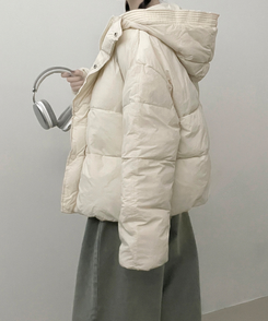 네크커버박스핏스트링후드숏패딩점퍼 아이보리