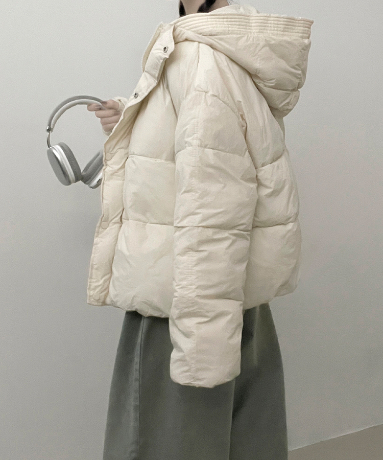 네크커버박스핏스트링후드숏패딩점퍼 아이보리