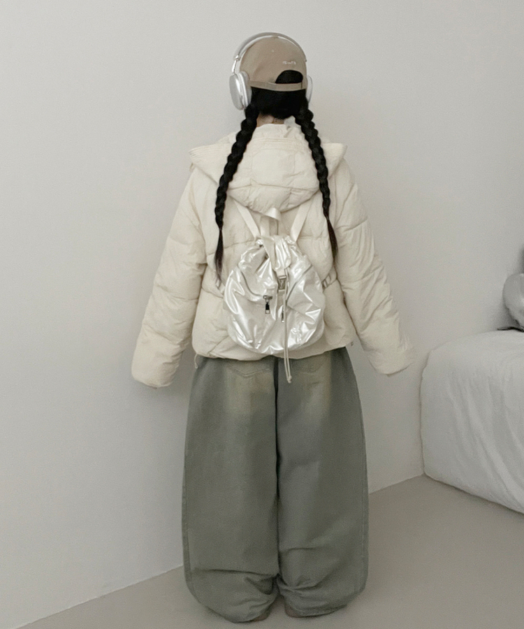 네크커버박스핏스트링후드숏패딩점퍼 아이보리