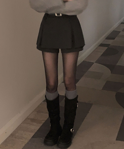 【ベルト付き】厚手プリーツウールスカートパンツ GREY