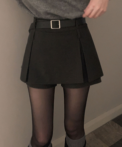 【ベルト付き】厚手プリーツウールスカートパンツ GREY