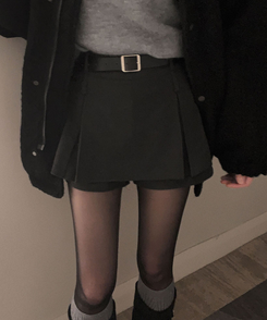 【ベルト付き】厚手プリーツウールスカートパンツ GREY