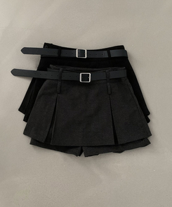 【ベルト付き】厚手プリーツウールスカートパンツ