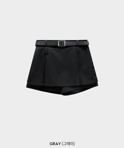 【ベルト付き】厚手プリーツウールスカートパンツ