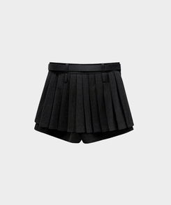 【ベルト付き】厚手プリーツウールスカートパンツ