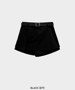 【ベルト付き】厚手プリーツウールスカートパンツ