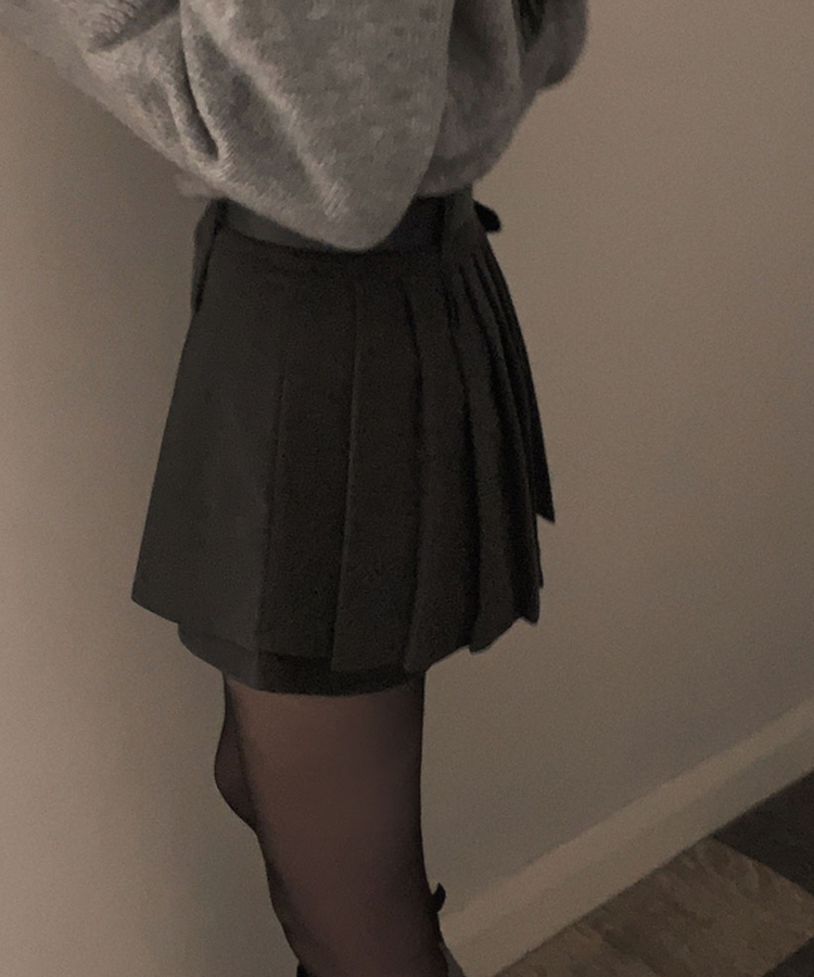 【ベルト付き】厚手プリーツウールスカートパンツ GREY