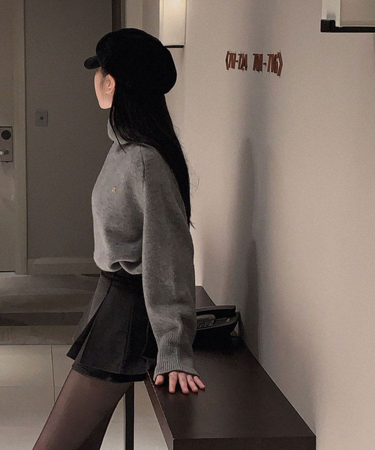 【ベルト付き】厚手プリーツウールスカートパンツ GREY