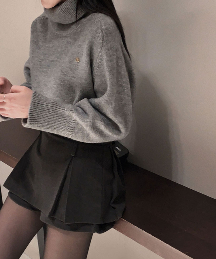 【ベルト付き】厚手プリーツウールスカートパンツ GREY