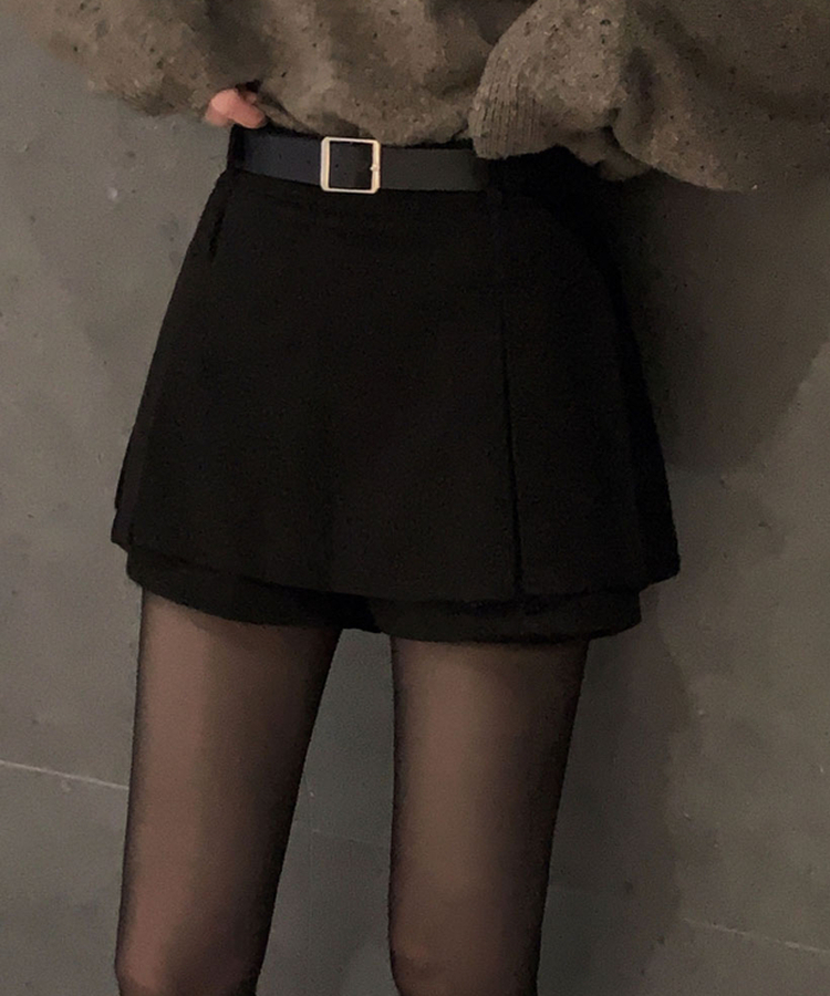 【ベルト付き】厚手プリーツウールスカートパンツ BLACK