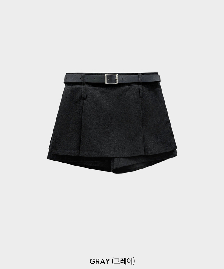 【ベルト付き】厚手プリーツウールスカートパンツ