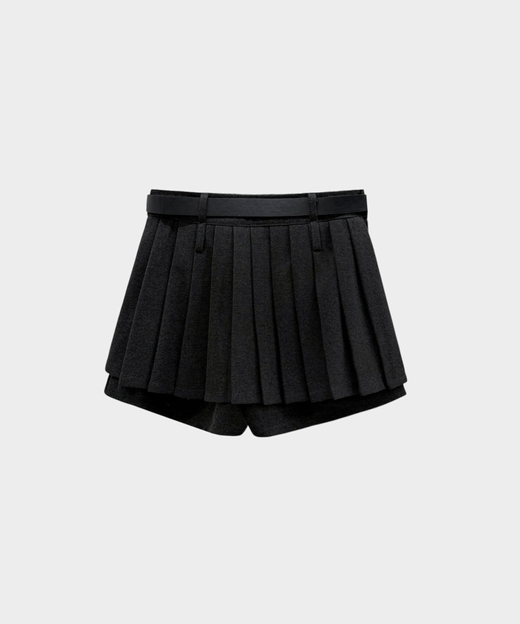 【ベルト付き】厚手プリーツウールスカートパンツ