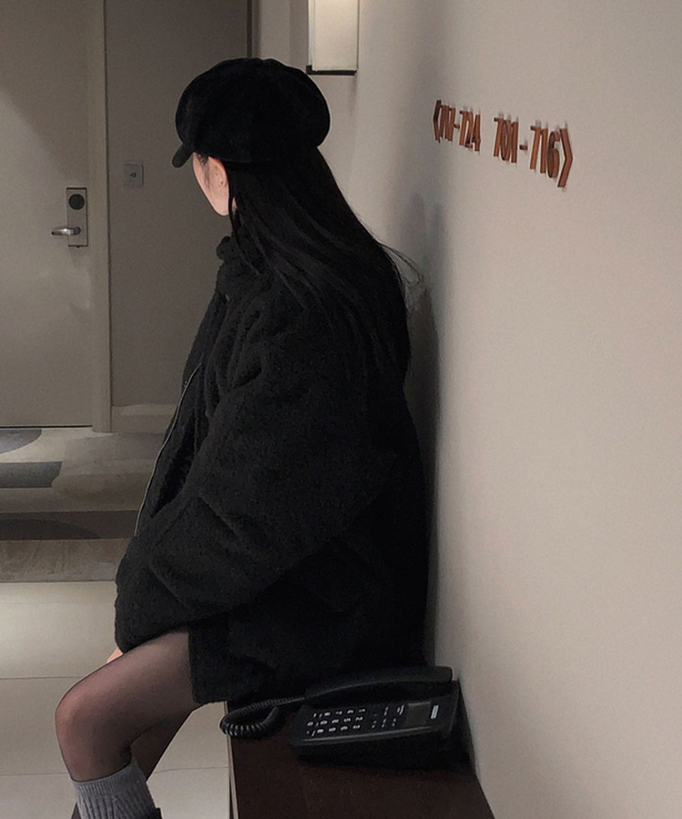 전체누빔안감으로 따뜻함 상승올데이 하이넥 부클 집업 누빔 하프 자켓