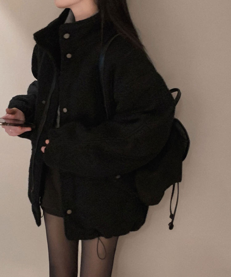 전체누빔안감으로 따뜻함 상승올데이 하이넥 부클 집업 누빔 하프 자켓