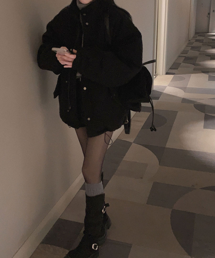 전체누빔안감으로 따뜻함 상승올데이 하이넥 부클 집업 누빔 하프 자켓