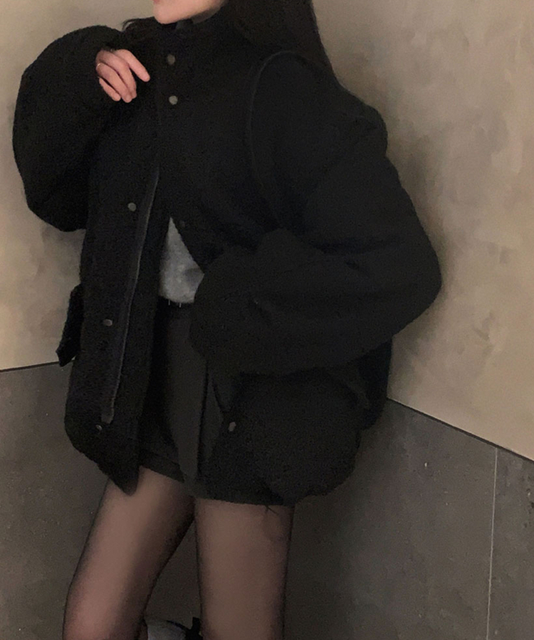 전체누빔안감으로 따뜻함 상승올데이 하이넥 부클 집업 누빔 하프 자켓