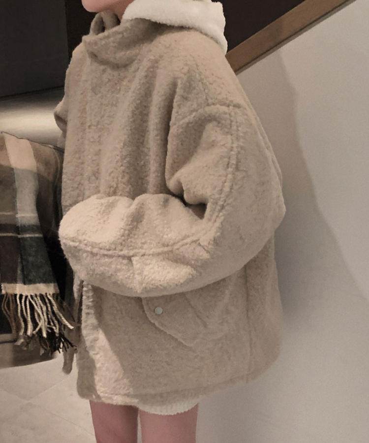 전체누빔안감으로 따뜻함 상승올데이 하이넥 부클 집업 누빔 하프 자켓