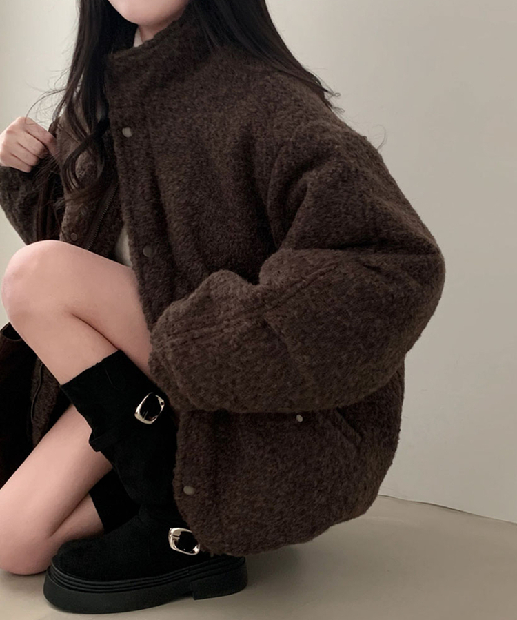 전체누빔안감으로 따뜻함 상승올데이 하이넥 부클 집업 누빔 하프 자켓