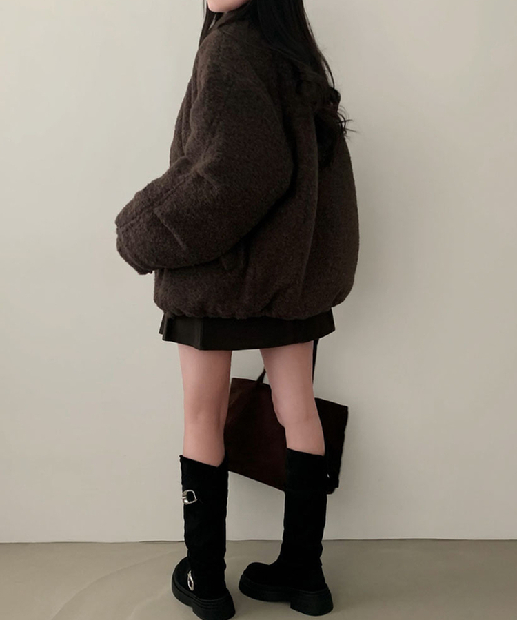 전체누빔안감으로 따뜻함 상승올데이 하이넥 부클 집업 누빔 하프 자켓