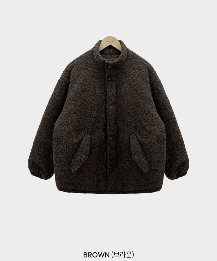 전체누빔안감으로 따뜻함 상승올데이 하이넥 부클 집업 누빔 하프 자켓