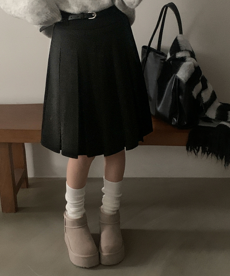 마르덴 기모 플리츠 벨트세트 A라인 미디스커트