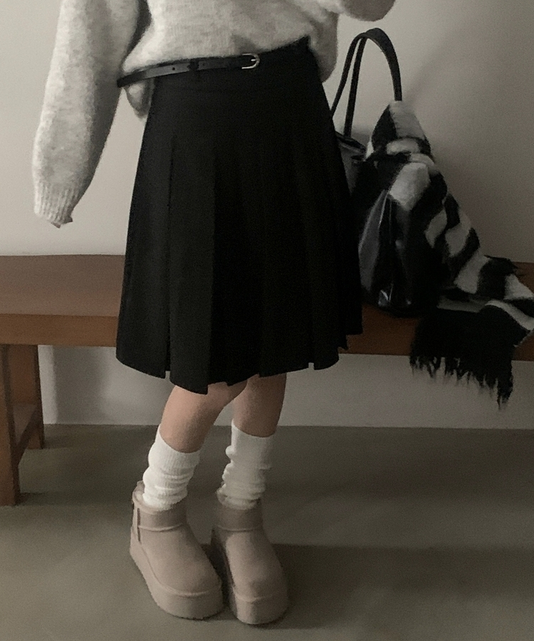 마르덴 기모 플리츠 벨트세트 A라인 미디스커트