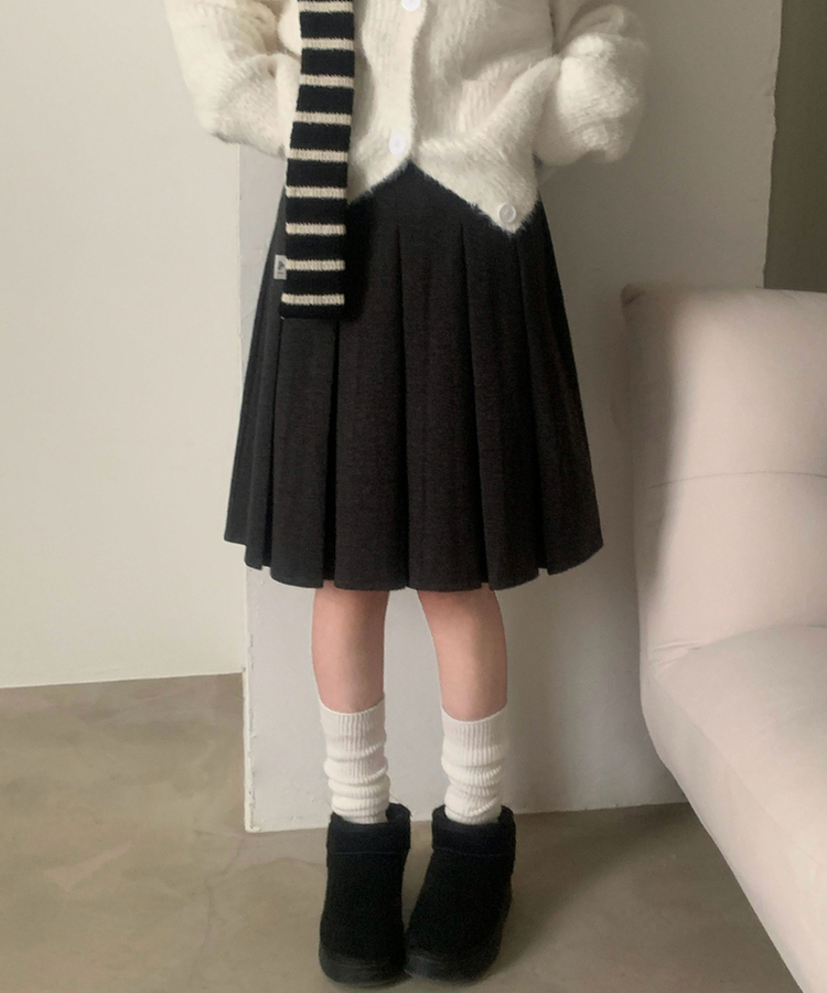 마르덴 기모 플리츠 벨트세트 A라인 미디스커트