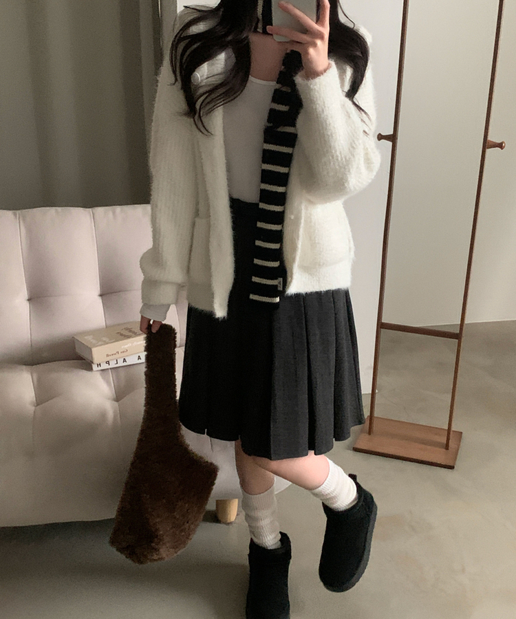 마르덴 기모 플리츠 벨트세트 A라인 미디스커트