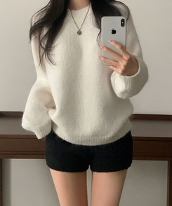 위드 도톰 양털 뽀글이 부클 밴딩 하이웨스트 겨울 숏팬츠 블랙