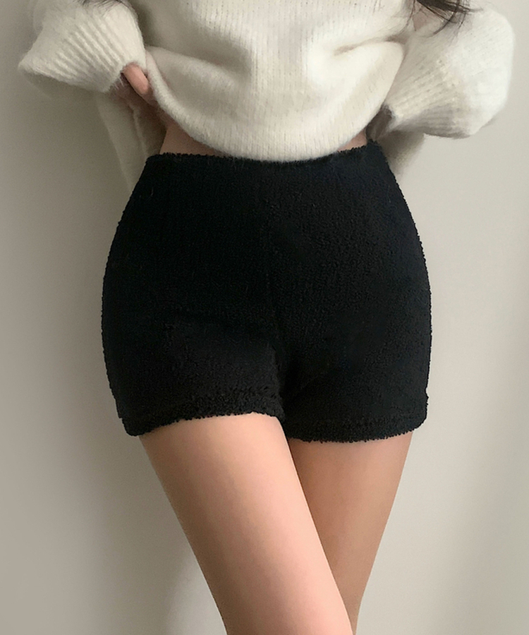 위드 도톰 양털 뽀글이 부클 밴딩 하이웨스트 겨울 숏팬츠 블랙