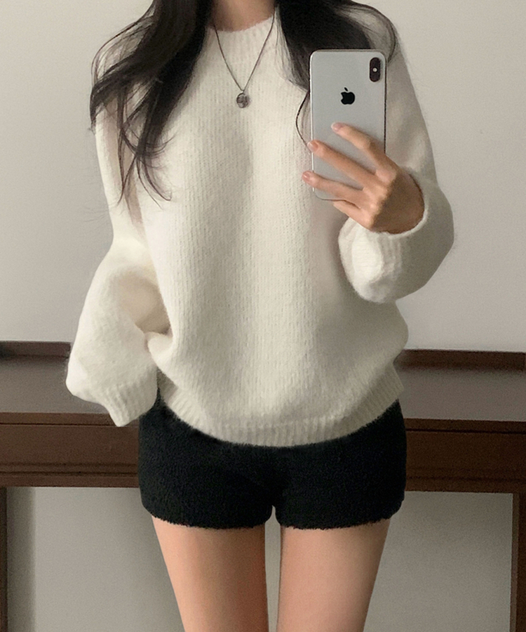 위드 도톰 양털 뽀글이 부클 밴딩 하이웨스트 겨울 숏팬츠 블랙