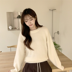 봉봉 라운드 오버핏 겨울 긴팔 니트 루즈핏 울 긴팔티 아방핏 허리잘록 상의 아이보리