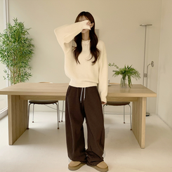 봉봉 라운드 오버핏 겨울 긴팔 니트 루즈핏 울 긴팔티 아방핏 허리잘록 상의 아이보리