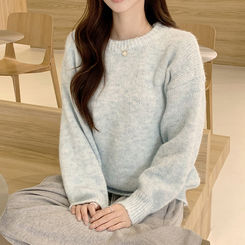 봉봉 라운드 오버핏 겨울 긴팔 니트 루즈핏 울 긴팔티 아방핏 허리잘록 상의 소라