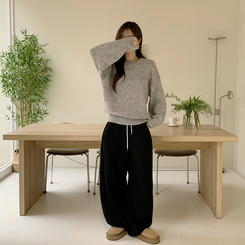 봉봉 라운드 오버핏 겨울 긴팔 니트 루즈핏 울 긴팔티 아방핏 허리잘록 상의 그레이