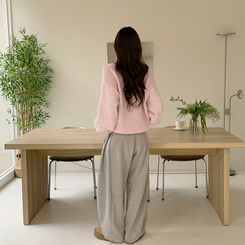 봉봉 라운드 오버핏 겨울 긴팔 니트 루즈핏 울 긴팔티 아방핏 허리잘록 상의 핑크