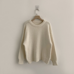 봉봉 라운드 오버핏 겨울 긴팔 니트 루즈핏 울 긴팔티 아방핏 허리잘록 상의