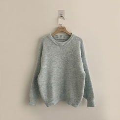 봉봉 라운드 오버핏 겨울 긴팔 니트 루즈핏 울 긴팔티 아방핏 허리잘록 상의