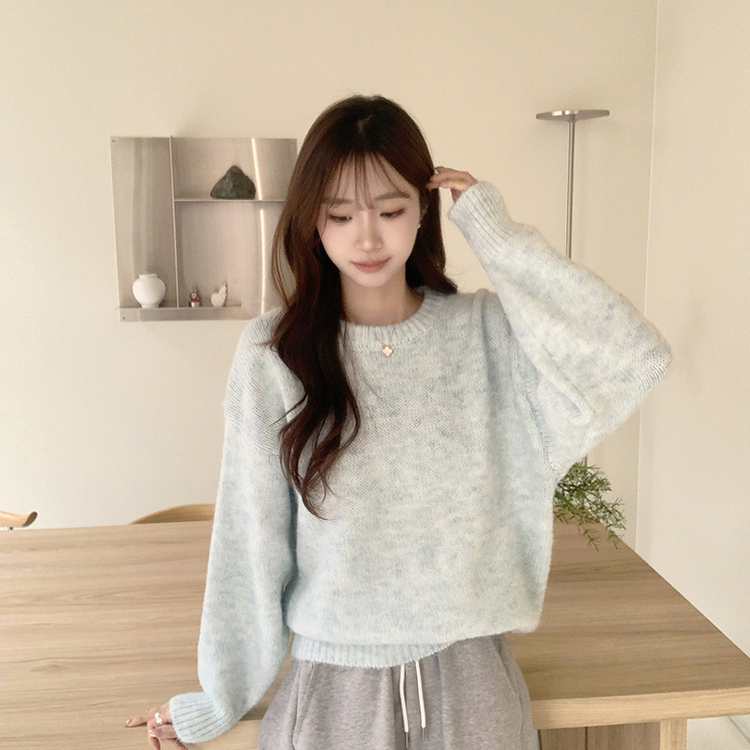 봉봉 라운드 오버핏 겨울 긴팔 니트 루즈핏 울 긴팔티 아방핏 허리잘록 상의 소라