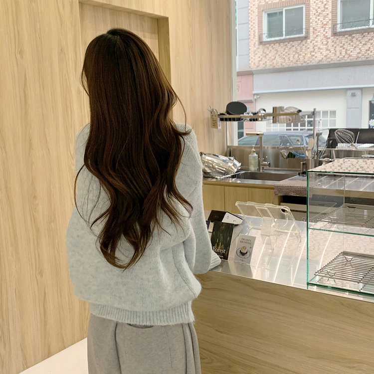 봉봉 라운드 오버핏 겨울 긴팔 니트 루즈핏 울 긴팔티 아방핏 허리잘록 상의 소라