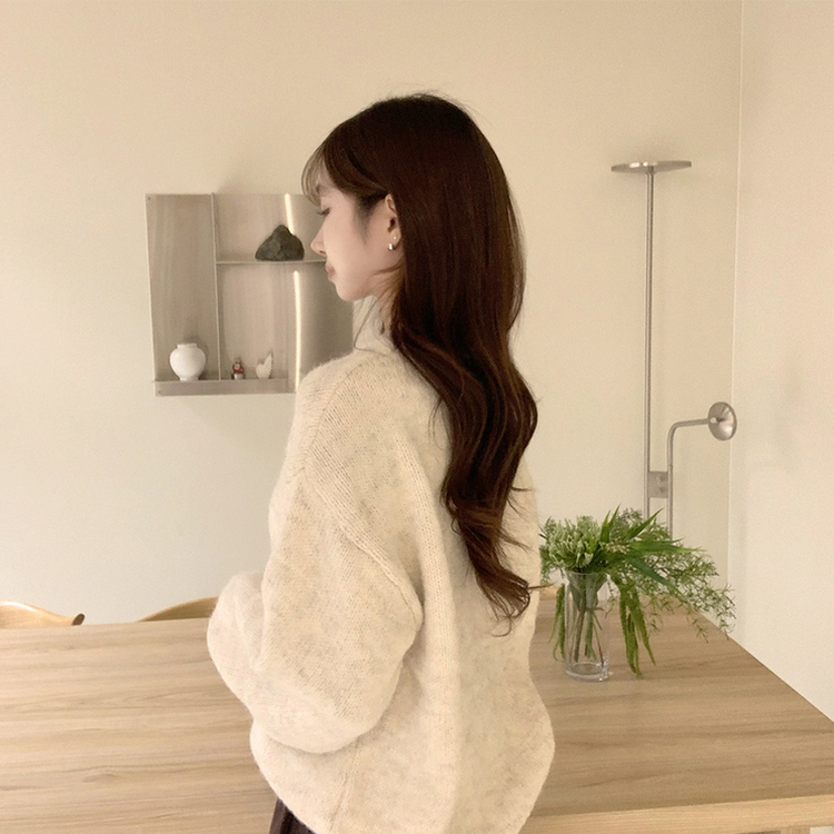 봉봉 라운드 오버핏 겨울 긴팔 니트 루즈핏 울 긴팔티 아방핏 허리잘록 상의 연베이지